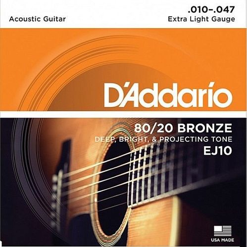 D'Addario EJ10 Bronze 80/20 (10-47) Комплект струн для акустической гитары.